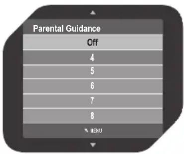 Parental Guidance Off 4 5 6 7 8 MENU