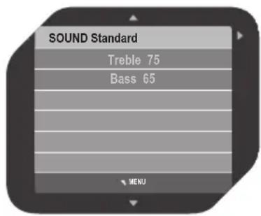 SOUND Standard Treble 75 Bass 65 MENU