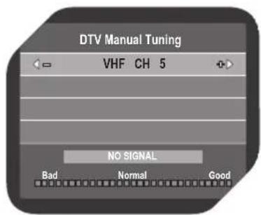 DTV Manual Tuning VHF CH 5 NO SIGNAL Bad Normal Good