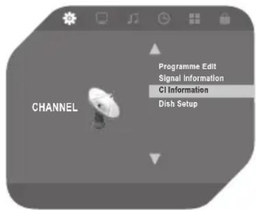 CHANNEL Programme Edit Signal Information CI Information Dish Setup