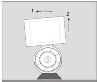 Diagram of a mechanical device with two labeled components (1 and 2), showing a circular base and rectangular top (no text or symbols beyond labels)