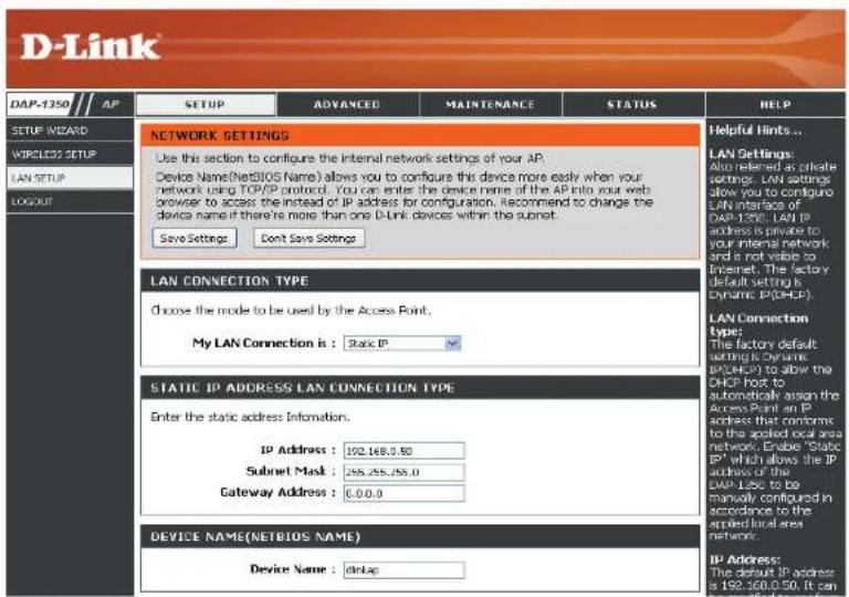 D-LINK DAP-1350 - Configuration du réseau local - 2