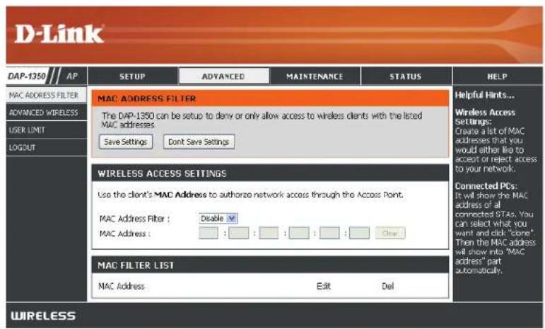 D-LINK DAP-1350 - Filtre d'adresse MAC - 1