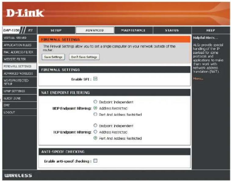 D-LINK DAP-1350 - Paramètres du pare-feu - 1