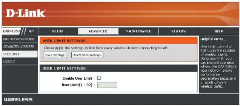 D-LINK DAP-1350 - Limitation du nombre d'utilisateurs - 1