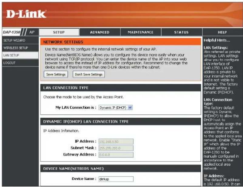 D-LINK DAP-1350 - Configuration du réseau local - 1