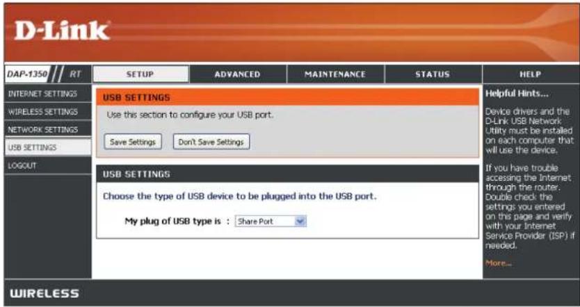 D-LINK DAP-1350 - USB Settings (Paramètres USB) - 1