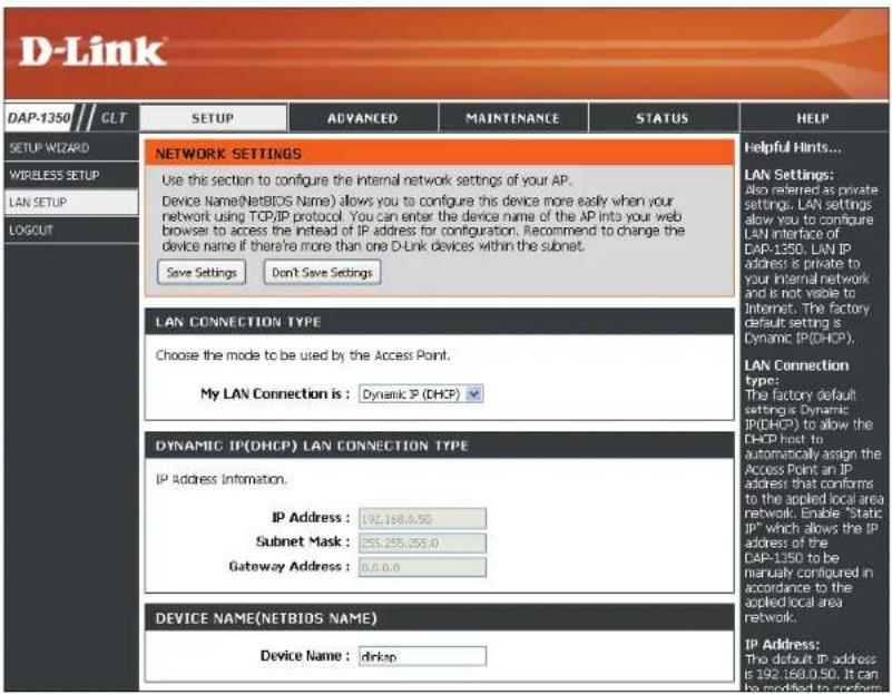 D-LINK DAP-1350 - Paramètres du réseau local - 1