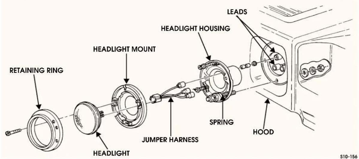 RETAINING RING HEADLIGHT MOUNT HEADLIGHT HOUSING LEADS JUMPER HARNESS SPRING HOOD S10-156