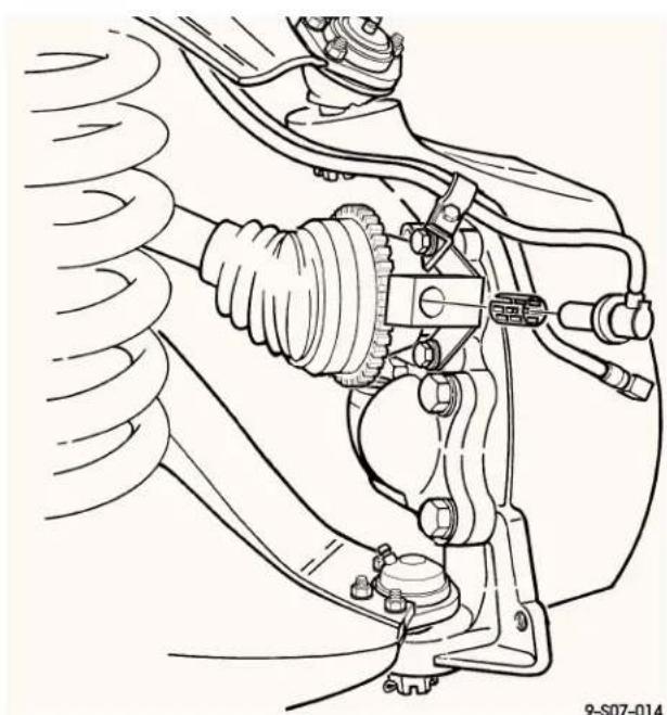 Technical line drawing of a car suspension system with mechanical components (no text or symbols)