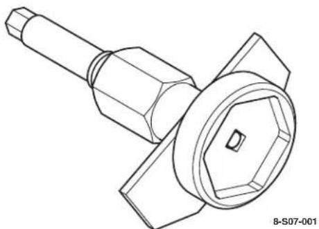 Technical line drawing of a mechanical component with hexagonal end caps and a central hub (no text or symbols)