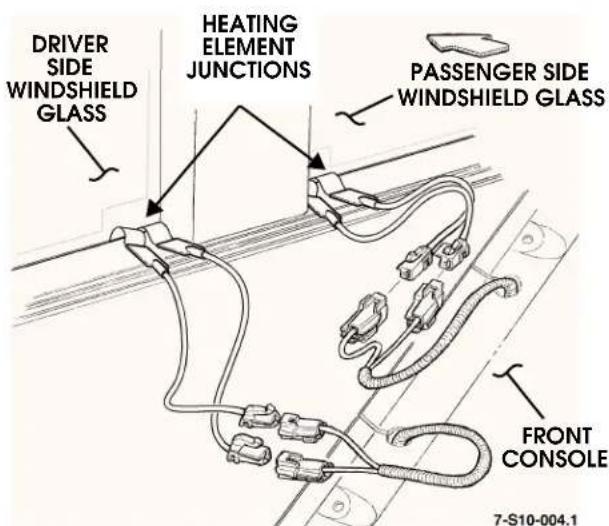 DRIVER SIDE WINDSHIELD GLASS HEATING ELEMENT JUNCTIONS PASSENGER SIDE WINDSHIELD GLASS FRONT CONSOLE 7-S10-004.1
