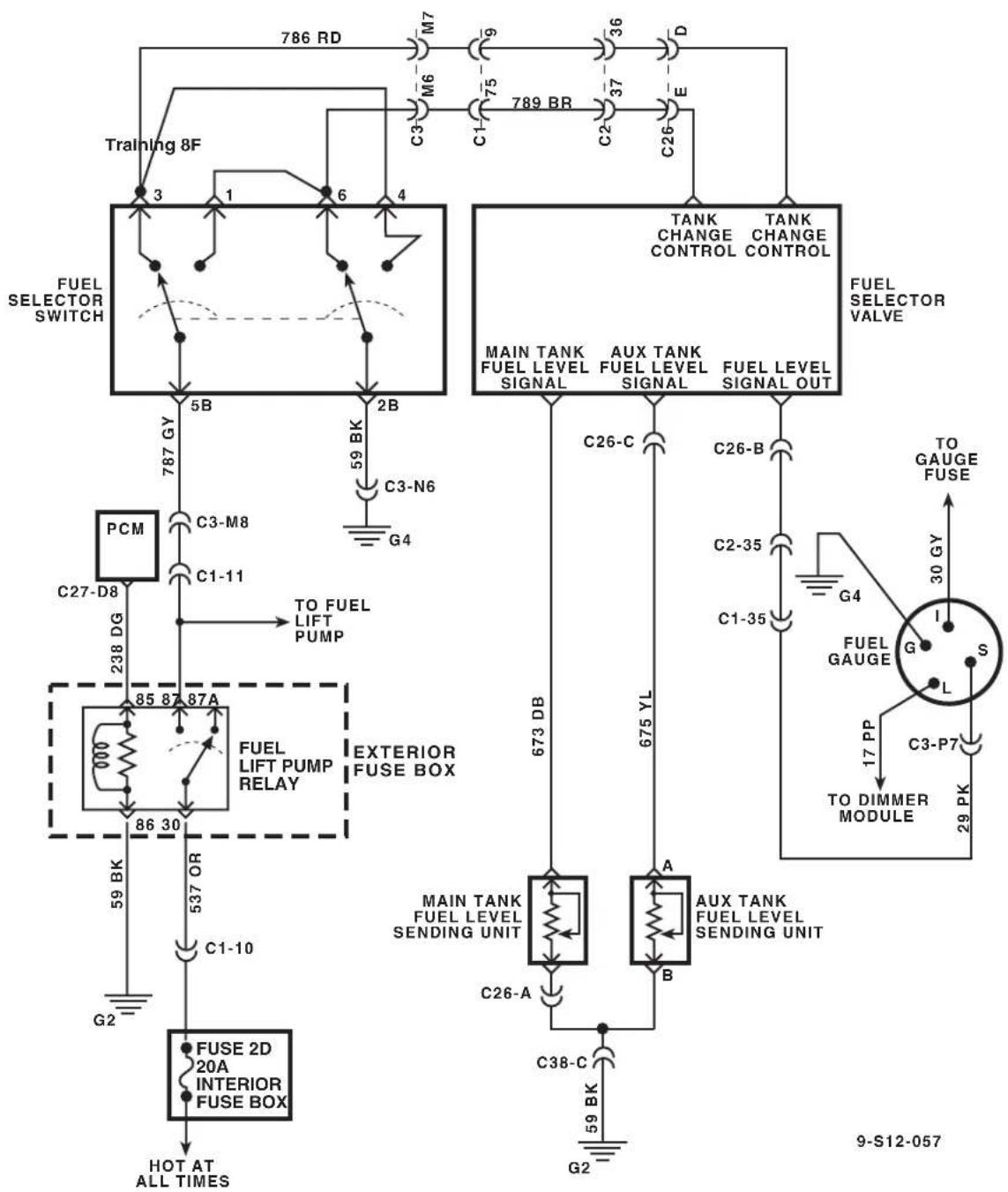 graph TD A["Training 8F"] --> B["FUEL SELECTOR SWITCH"] B --> C["786 RD"] C --> D["M7"] D --> E["C3"] E --> F["M6"] F --> G["C1"] G --> H["789 BR"] H --> I["C2"] I --> J["37"] J --> K["C26"] K --> L["E"] L --> M["TANK CHANGE CONTROL"] M --> N["FUEL SELECTOR VALVE"] N --> O["C26-B"] O --> P["C2-35"]…