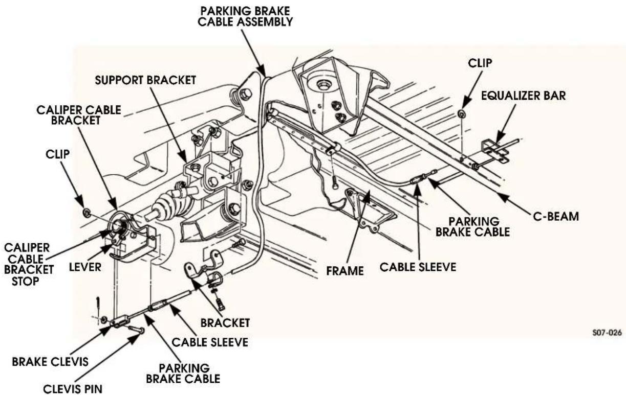 PARKING BRAKE CABLE ASSEMBLY CLIP EQUALIZER BAR SUPPORT BRACKET CALIPER CABLE BRACKET CLIP CALIPER CABLE BRACKET STOP LEVER BRACKET CABLE SLEEVE BRACKET CABLE SLEEVE PARKING BRAKE CABLE FRAME CABLE SLEEVE PARKING BRAKE CABLE S07-026