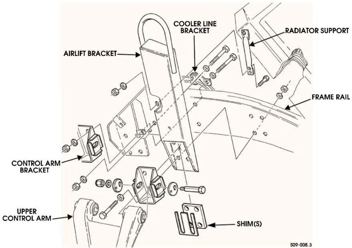 Airlift BRACKET COOLER LINE BRACKET RADIATOR SUPPORT FRAME RAIL CONTROL ARM BRACKET UPPER CONTROL ARM SHIM(S) S09-008.3
