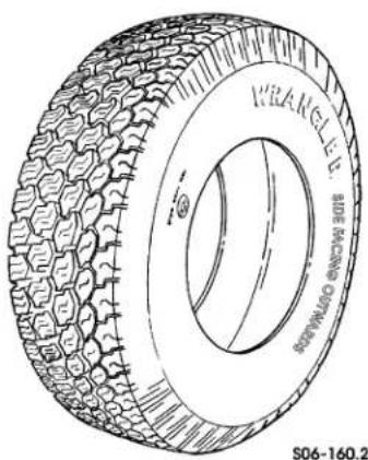 Technical line drawing of a tire with visible tread pattern and branding (no text or symbols on the tire itself)