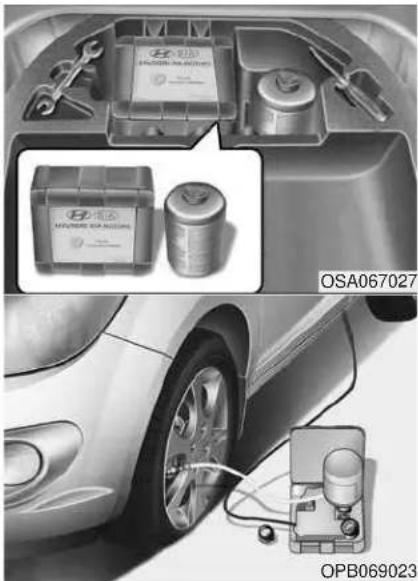 HYUNDAI i20 (2008) - Si un des pneus est à plat (avec TireMobilityKit, si disponible) - 1