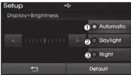 Setup Display>Brightness Automatic Daylight Night Default