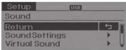 Setup USB Sound Return Sound Settings Virtual Sound