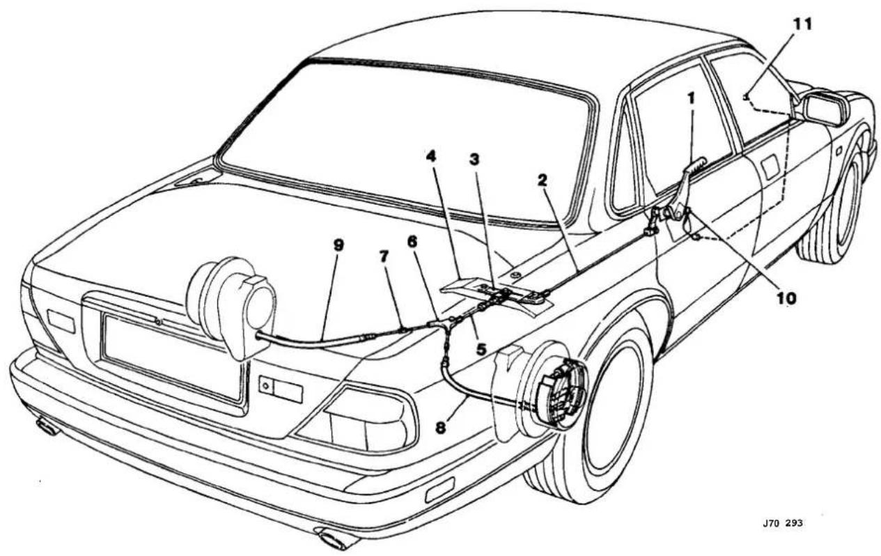 Technical diagram of a car's front suspension system with numbered components for identification