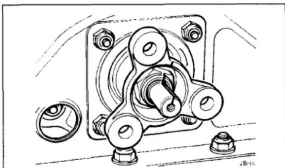 Technical line drawing of a mechanical assembly with bolts and housing (no text or symbols)
