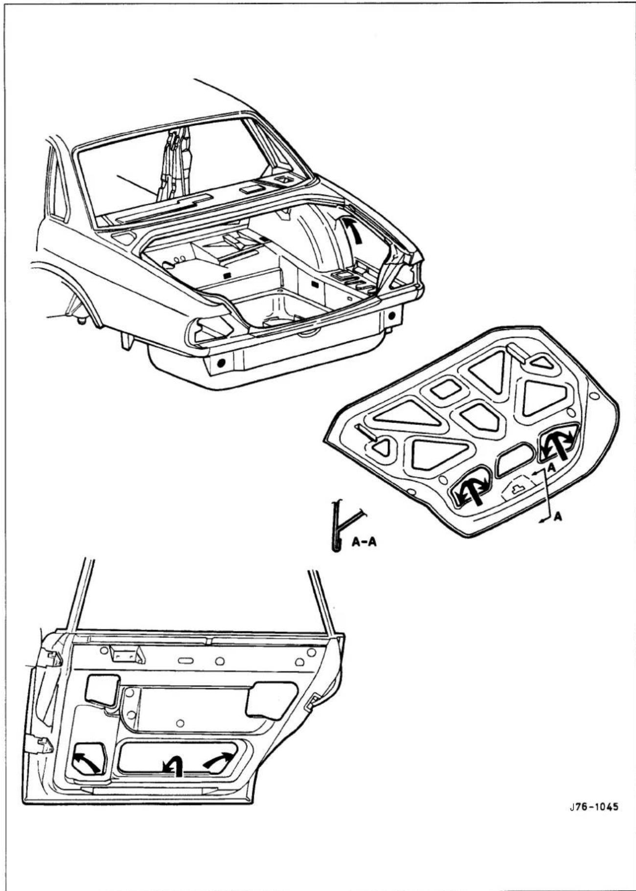 Technical diagram of a car's front and side compartments with labeled parts A-A, showing structural changes.