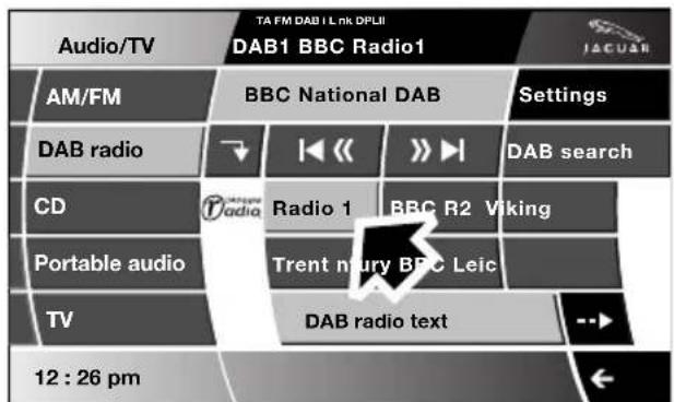 Audio/TV TA FM DAB1 Lnk DPLII DAB1 BBC Radio1 AM/FM BBC National DAB Settings DAB radio CD Radio 1 BBC R2 Viking Portable audio Trent Henry BBC Leic TV DAB radio text 12 : 26 pm