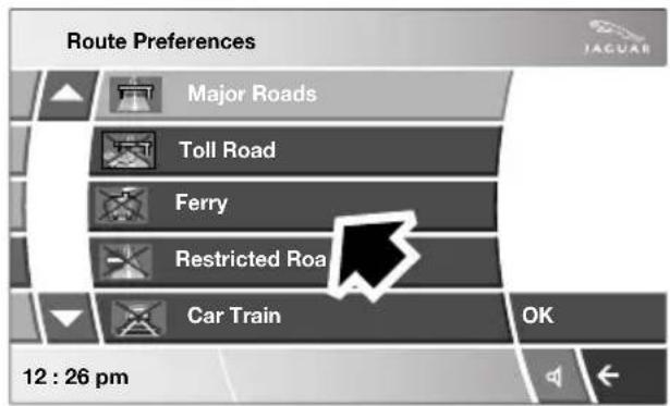 Route Preferences Major Roads Toll Road Ferry Restricted Roa Car Train 12 : 26 pm OK