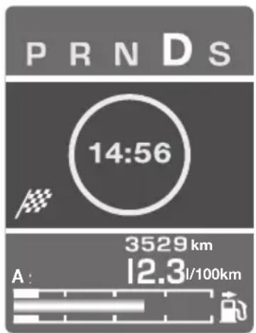 PRNDS 14:56 3529 km A: 12.3 l/100km