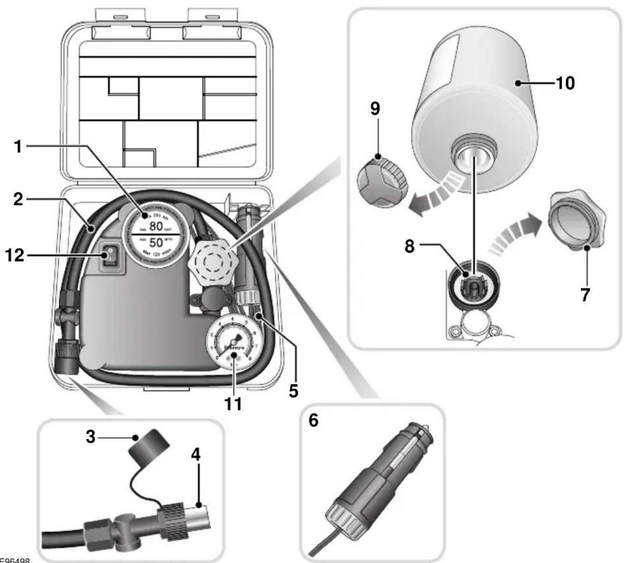Technical diagram of a pressure regulator device with numbered components and labeled parts