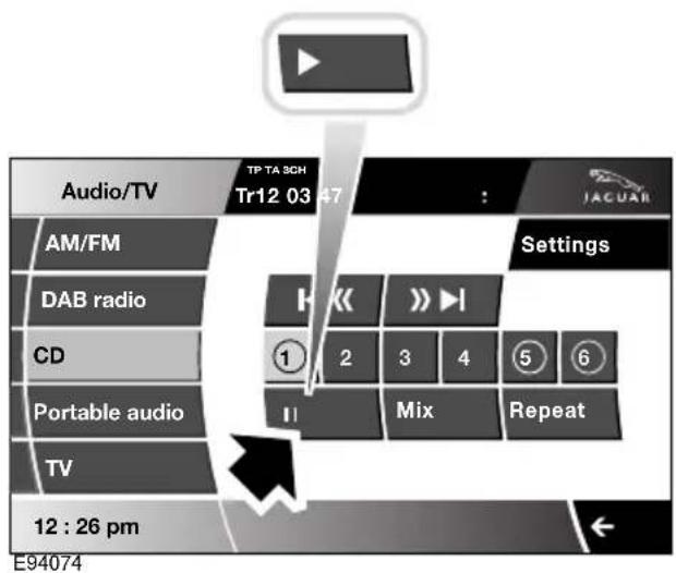 Audio/TV TP TA 3CH Tr12 03 47 AM/FM DAB radio CD Portable audio TV 12 : 26 pm Settings I<< 1 2 3 4 5 6 II Mix Repeat E94074