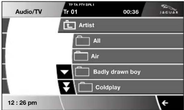 Audio/TV Tr 01 TP TA PTY DPL I 00:36 JAGUAR Artist All Air Badly drawn boy Coldplay 12 : 26 pm