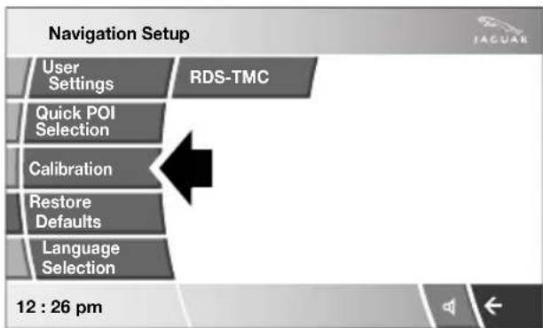 Navigation Setup User Settings RDS-TMC Quick POI Selection Calibration Restore Defaults Language Selection 12 : 26 pm
