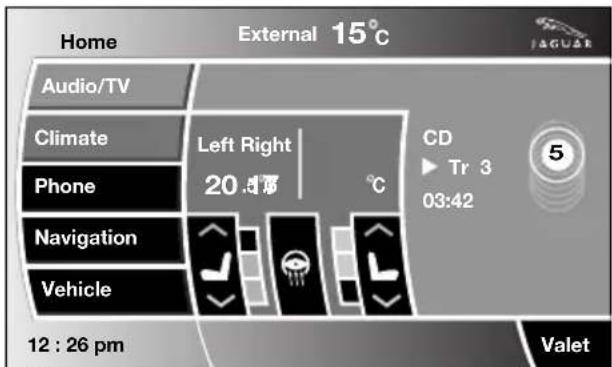 Home External 15°C Audio/TV Climate Phone Navigation Vehicle Left Right 20.475 CD ► Tr 3 03:42 12 : 26 pm Valet