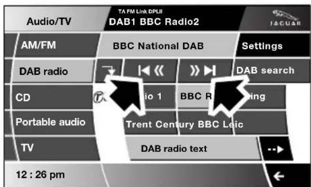 Audio/TV TA FM Link DPLII DAB1 BBC Radio2 AM/FM BBC National DAB Settings DAB radio CD Radio 1 BBC R DAB search Portable audio Trent Century BBC Leic TV DAB radio text 12 : 26 pm