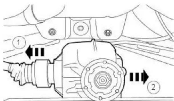 Technical diagram of a mechanical assembly with numbered components and directional arrows indicating motion or flow.