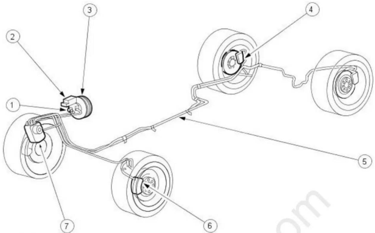 Technical diagram of a vehicle suspension system with numbered components and labeled parts