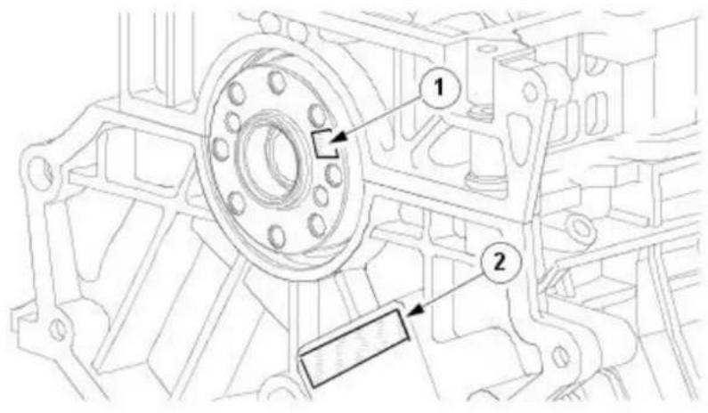 Technical diagram of a mechanical assembly with labeled parts 1 and 2