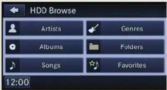 HDD Browse Artists Genres Albums Folders Songs Favorites 12:00