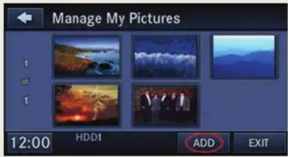 Manage My Pictures 1 o! 1 12:00 HDD1 ADD EXIT