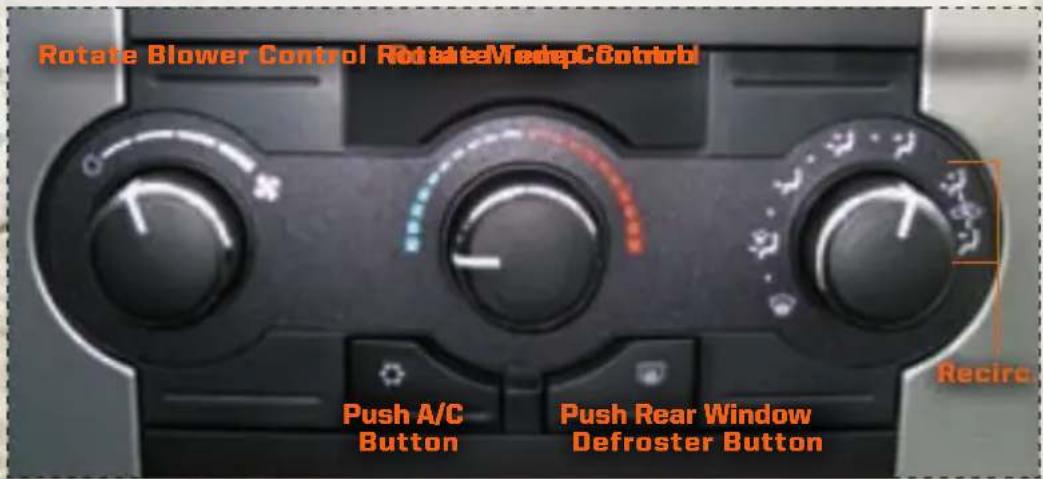 Rotate Blower Control RotateBlowerControl Push A/C Button Push Rear Window Defroster Button Recirc