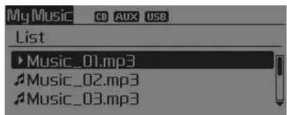 My Music CD AUX USB List ►Music_01.mp3 ↗Music_02.mp3 ↗Music_03.mp3