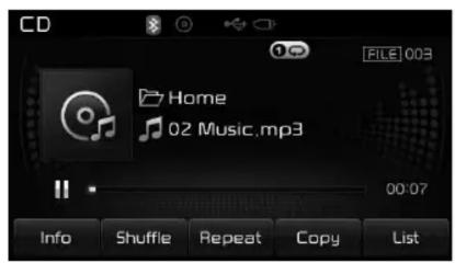 CD File 003 Home 02 Music.mp3 00:07 Info Shuffle Repeat Copy List