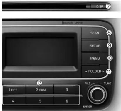 DISP 8 Bluetooth /MPB SCAN 9 SETUP 10 MENU FOLDER 11 13 1 RPT 2 RDM 3 4 5 6 FILE TUNE ENTER