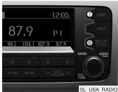 12:05 87.9 P 1 98.1 104.1 107.9 87.9 3 4 5 6 SCAN MUTE CAT FOLDER DISP INFO SETUP CLOCK ENTER AUDIO FUSH FILE TUNE SL_USA_RADIO