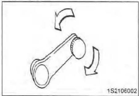 Diagram of a mechanical linkage with three circular components and curved arrows indicating motion (no text or symbols)