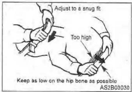 Adjust to a snug fit Too high Keep as low on the hip bone as possible AS2B03030