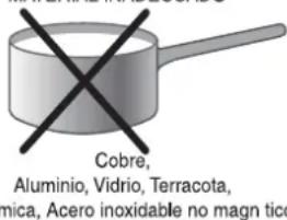 Cobre, Aluminio, Vidrio, Terracota, mica, Acero inoxidable no magnético