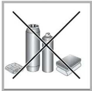 Illustration of three metallic containers crossed with a black X symbol, no text or labels present