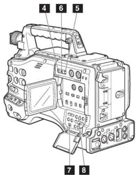 Technical diagram of a digital camera with numbered parts labeled 4 through 8